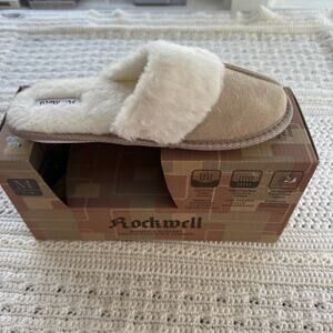 Rockwell Women's Tan Scuff-Style Slippers with Faux Fur Trim , Size M (7-8)